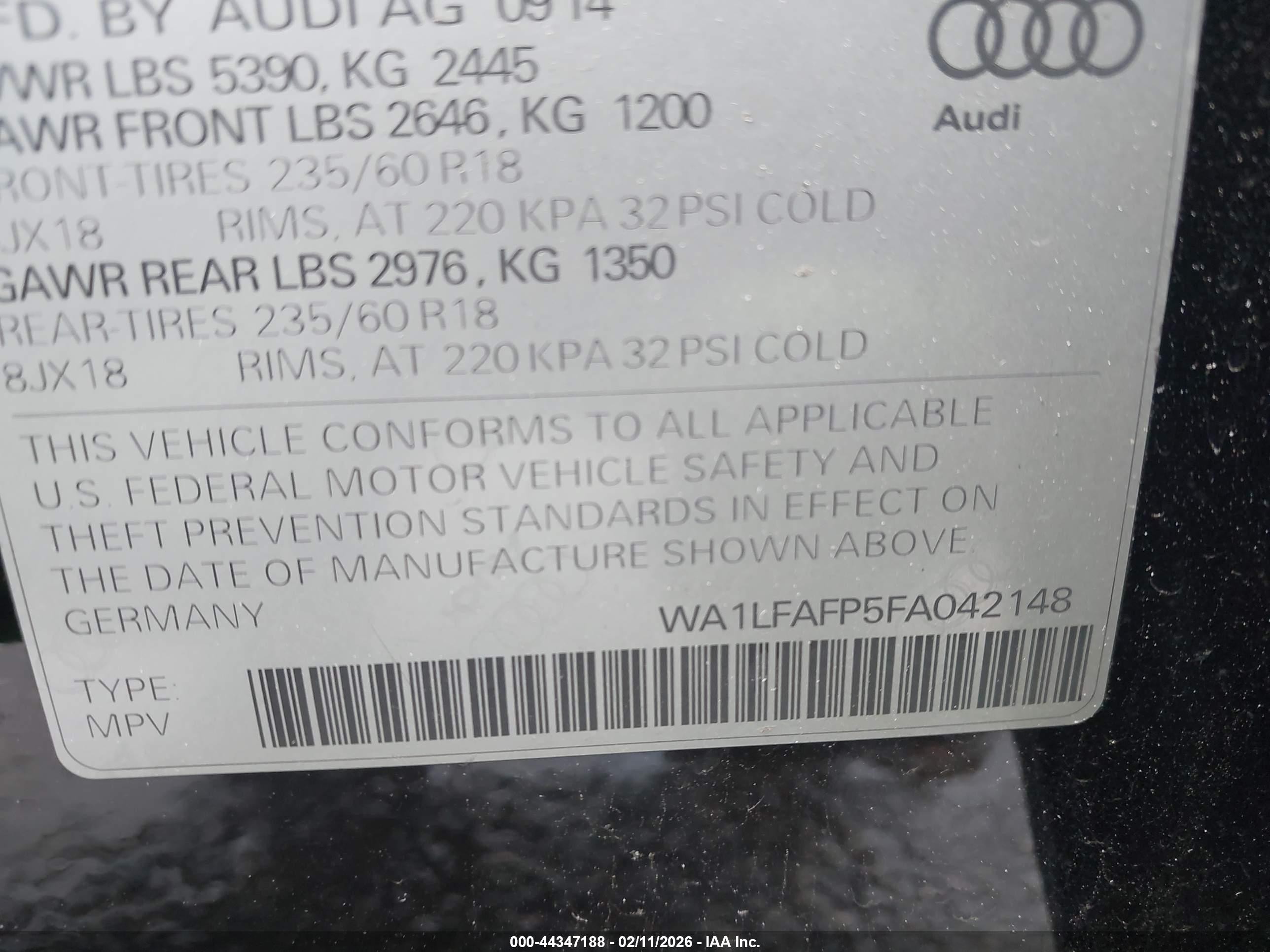 2015 Audi Q5 Premium Plus Black vin: WA1LFAFP5FA042148