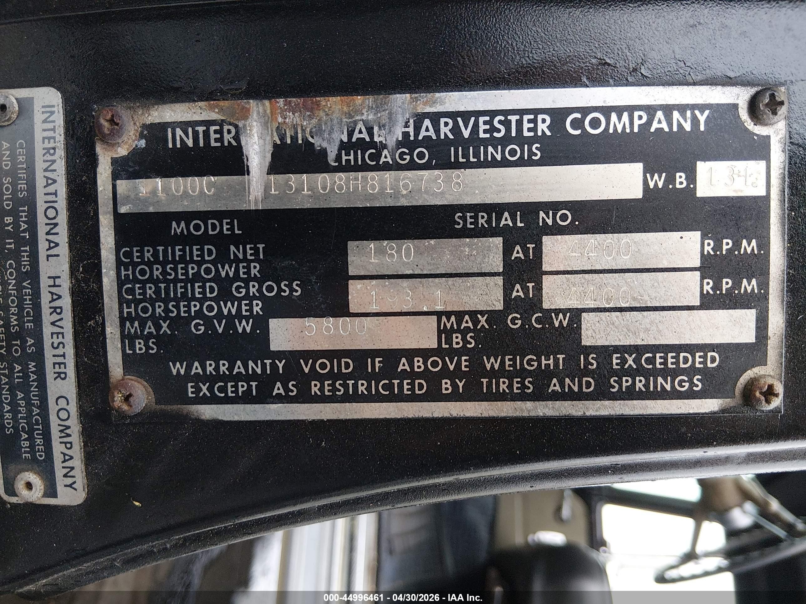 1968 International 1000 Series   Yellow vin: 0000213108H816738