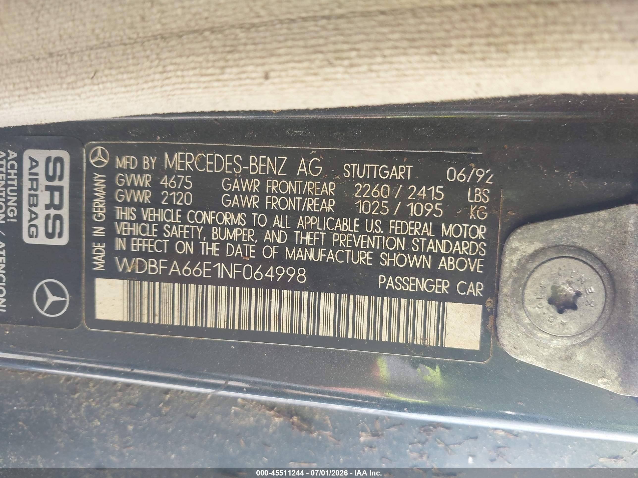 1992 Mercedes-benz 500 Sl Black vin: WDBFA66E1NF064998