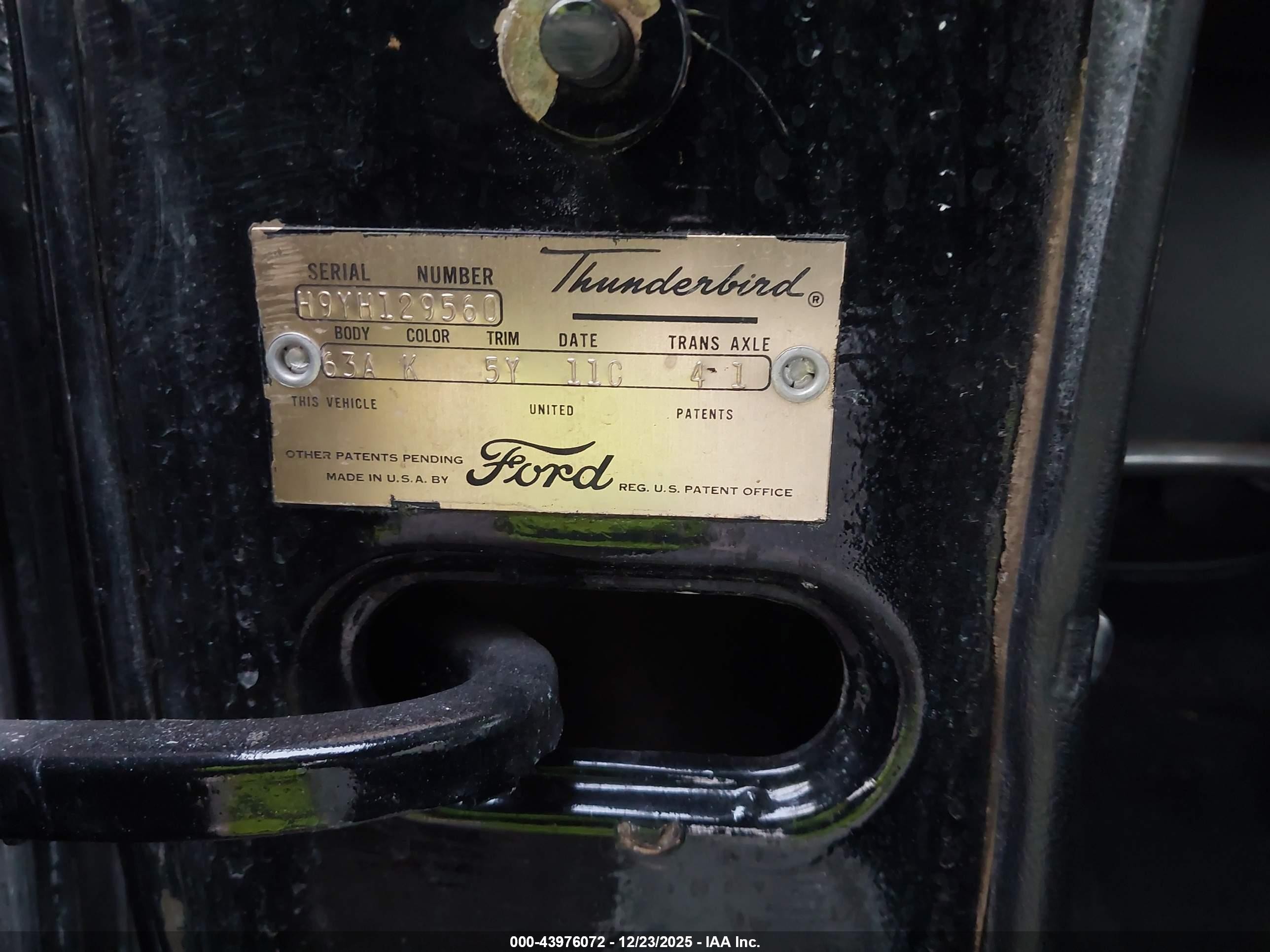 1959 Ford Thunderbird   Black vin: 0000000H9YH129560