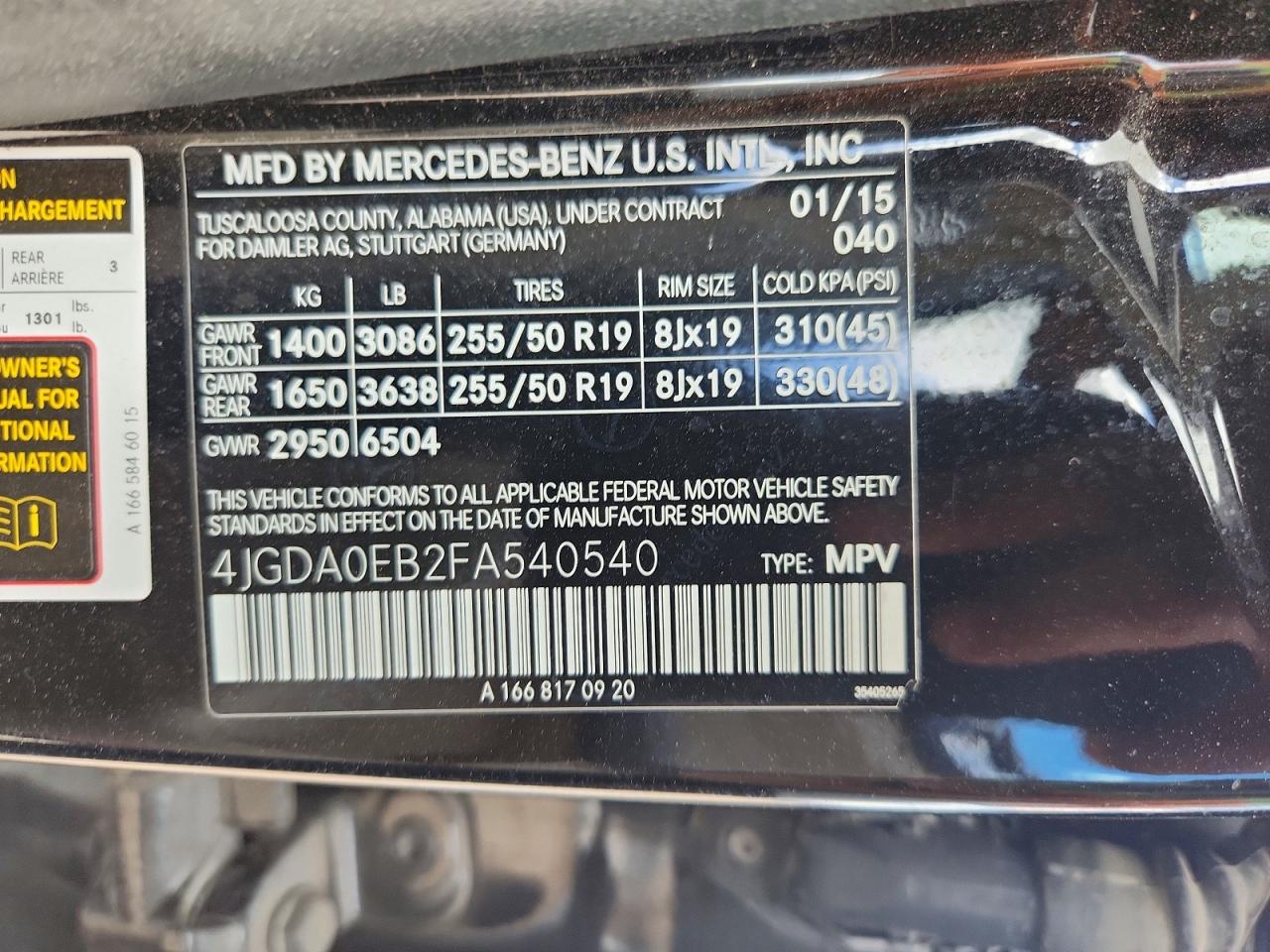 2015 Mercedes-benz Ml 250 Bluetec Black vin: 4JGDA0EB2FA540540