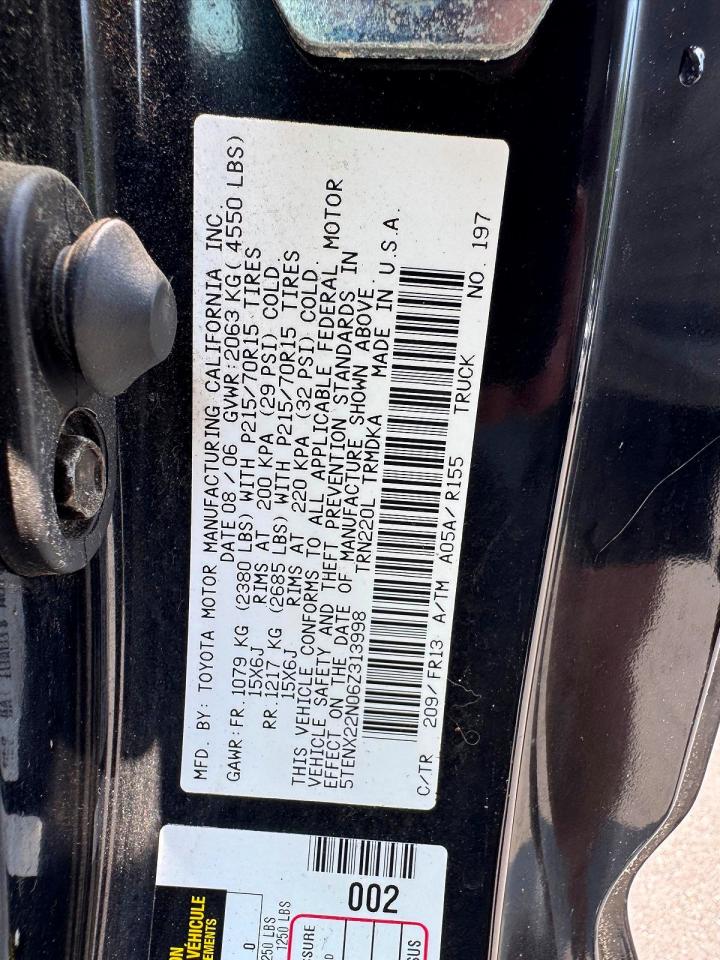 2006 Toyota Tacoma Base Black vin: 5TENX22N06Z313998