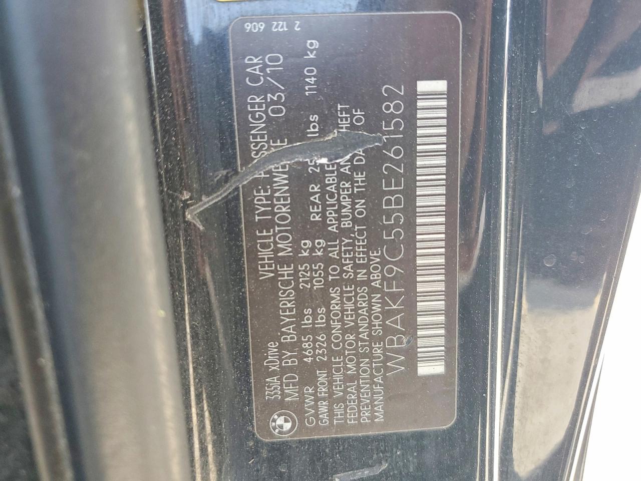 2011 Bmw 335 Xi Black vin: WBAKF9C55BE261582