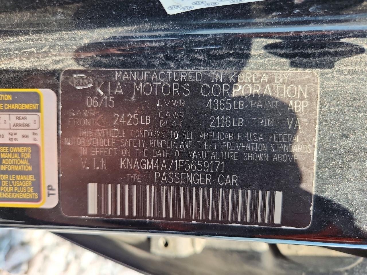 2015 Kia Optima Lx Black vin: KNAGM4A71F5659171