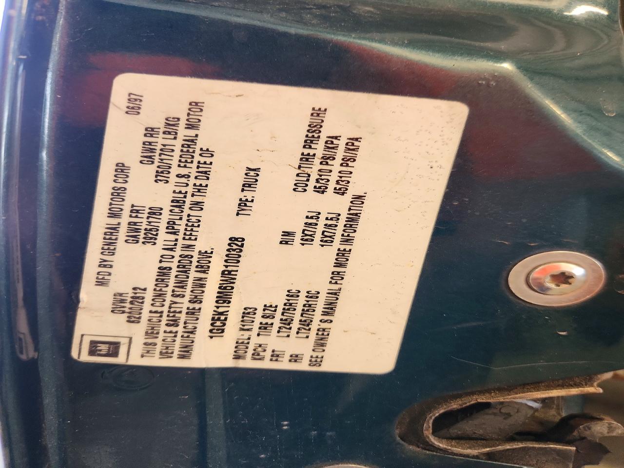 1998 Chevrolet Gmt-400 K1500 Green vin: 1GCEK19M6WR100328