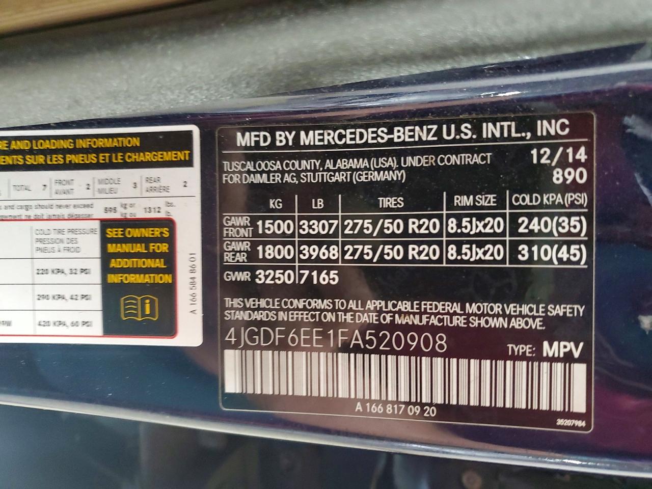 2015 Mercedes-benz Gl 450 4matic Blue vin: 4JGDF6EE1FA520908