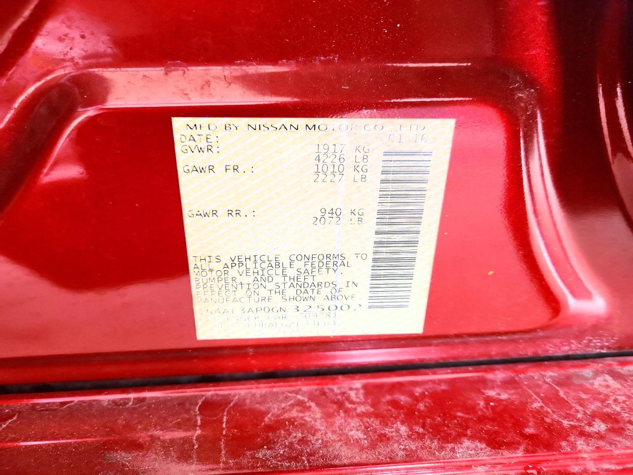 2016 Nissan Altima 2.5 S Red vin: 1N4AL3AP0GN325002