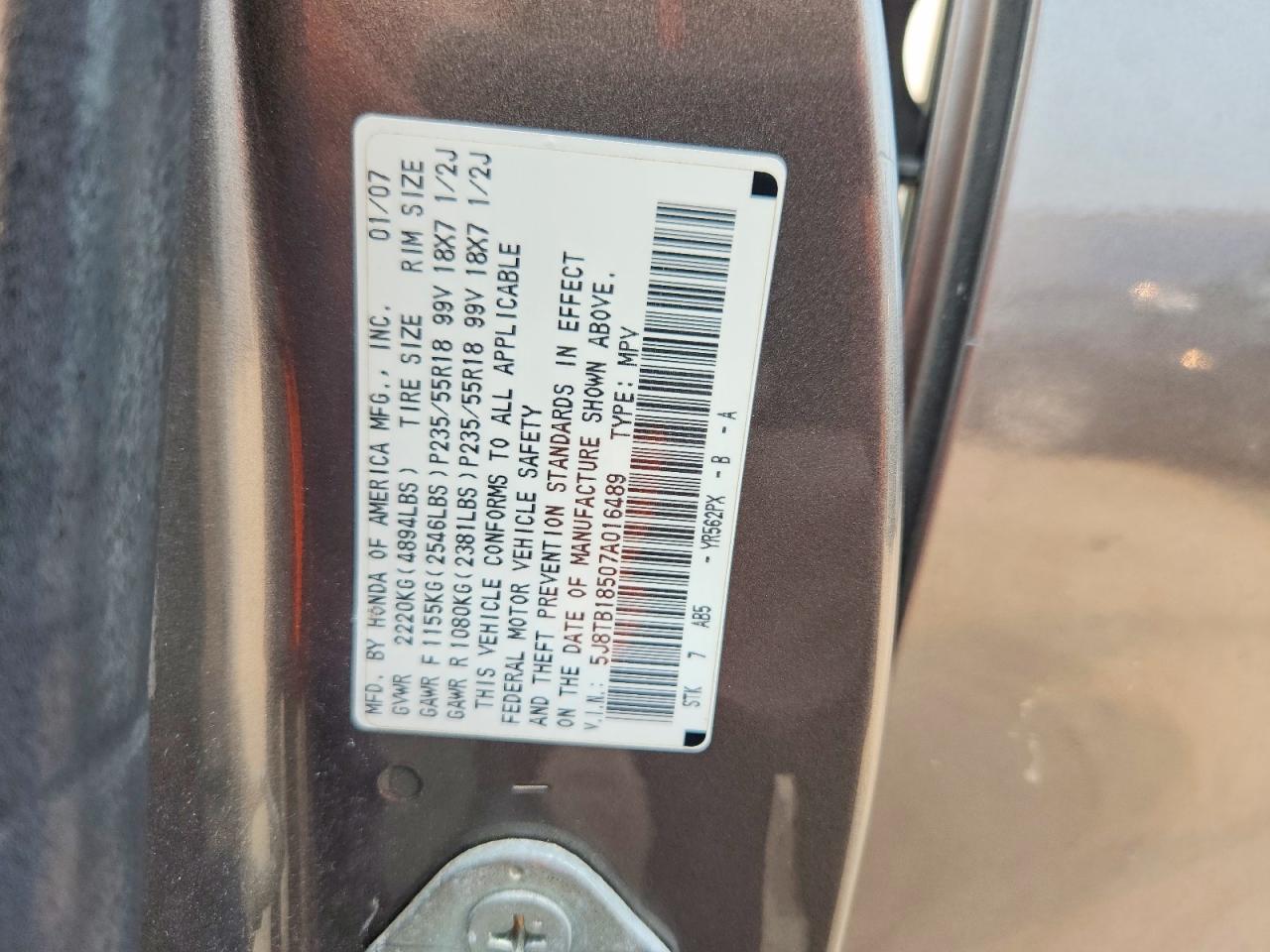 2007 Acura Rdx Technology Gray vin: 5J8TB18507A016489