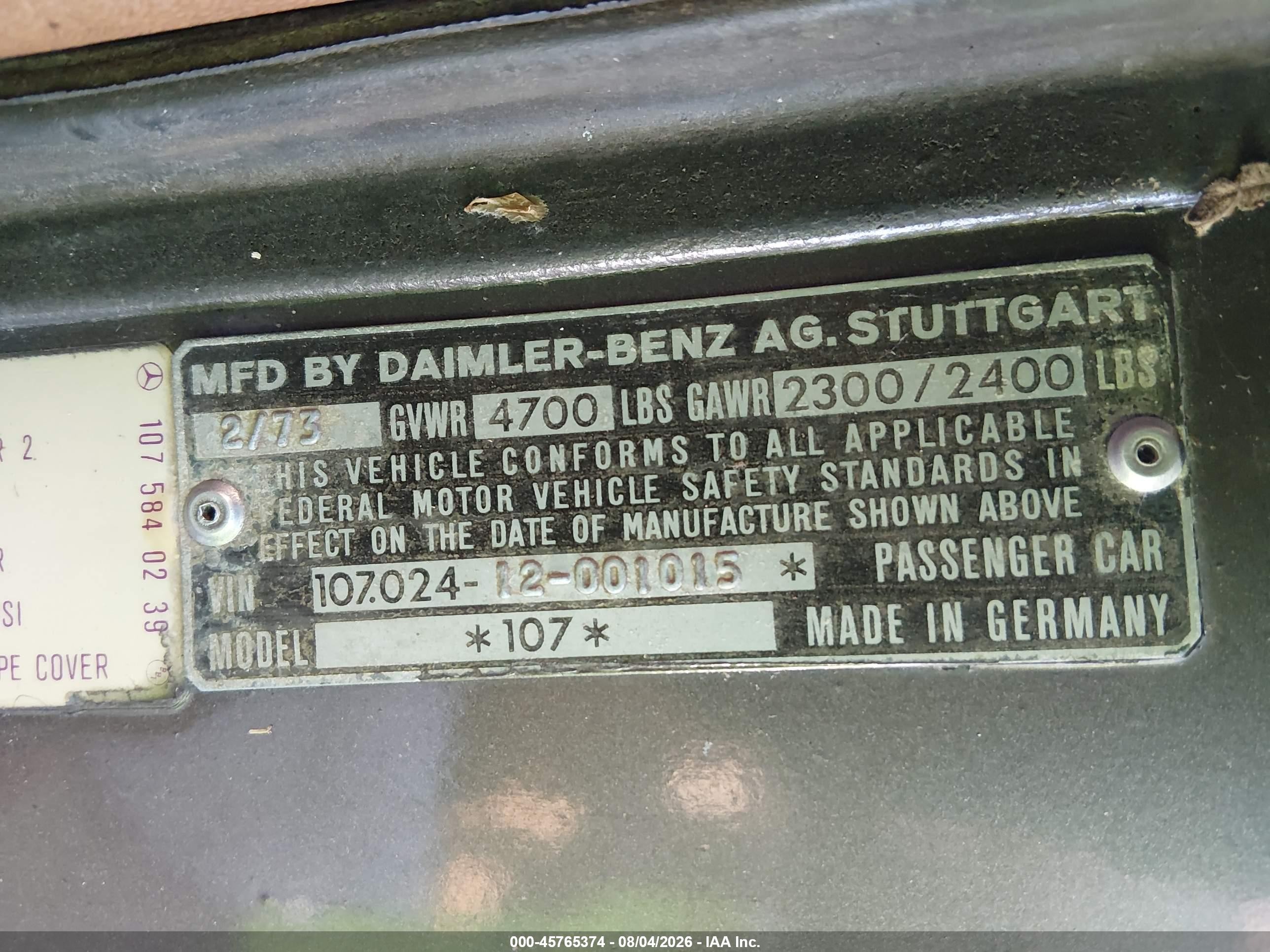 1973 Mercedes-benz 450 Gold vin: 10702412001015