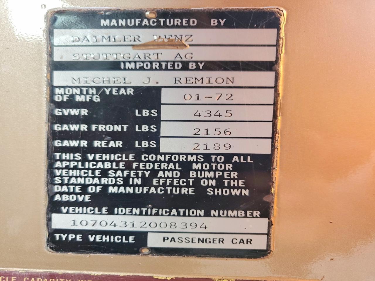 1972 Mercedes-benz 350sl Beige vin: 10704312008394