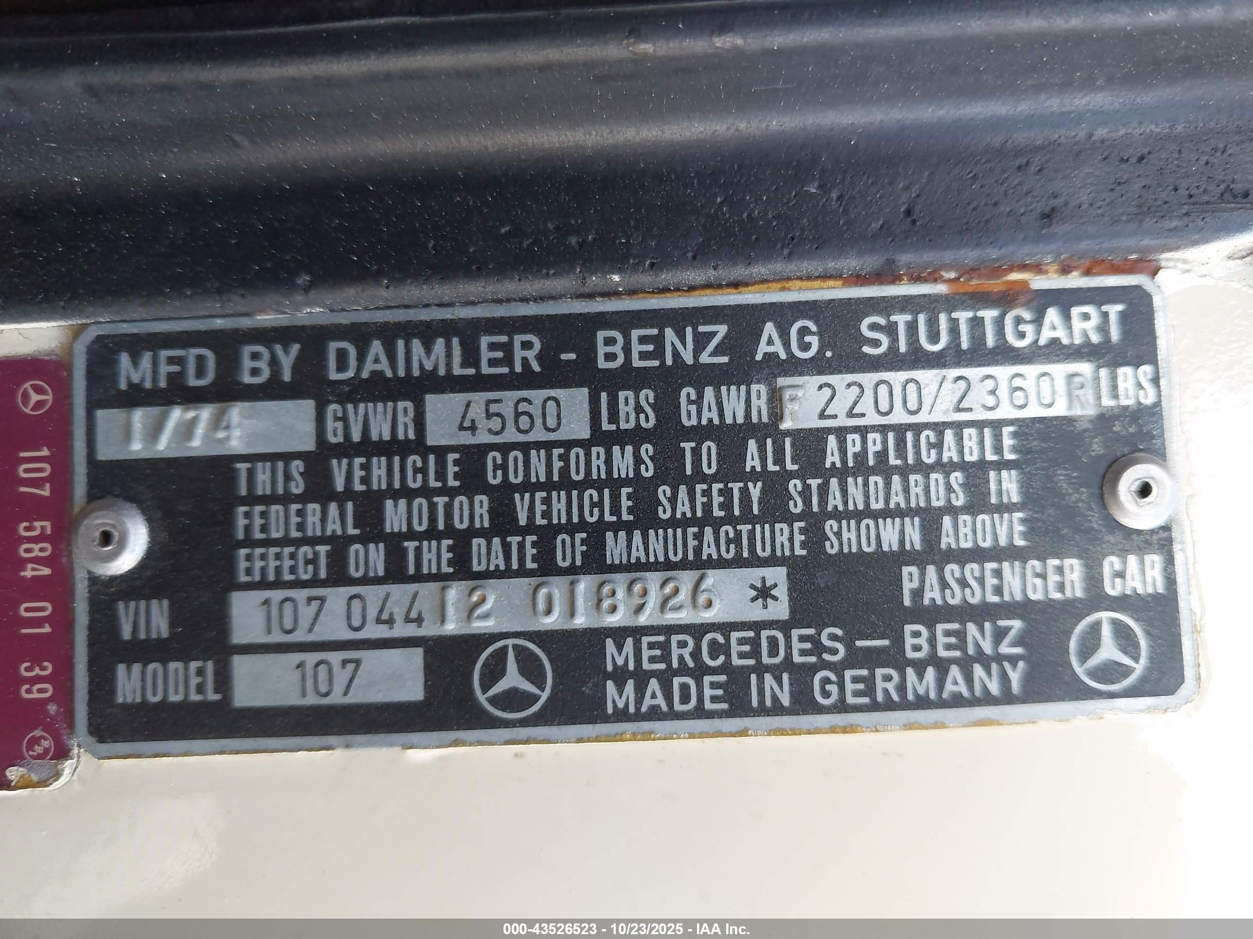 1974 Benz 450sl   Beige vin: 10704412018926   
