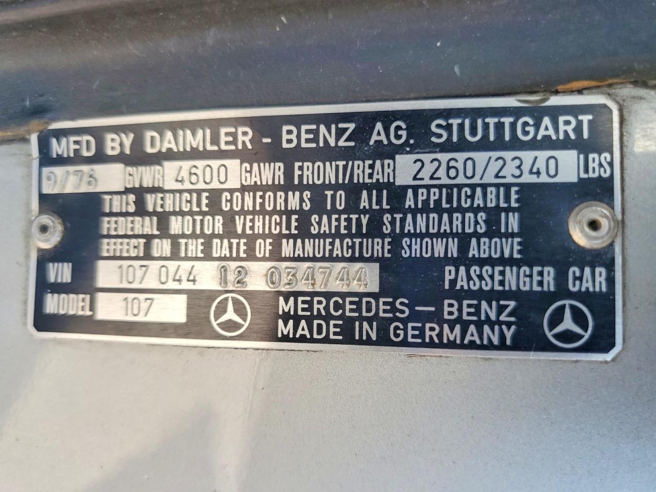 1976 Mercedes-benz Sl 450 Silver vin: 10704412034744