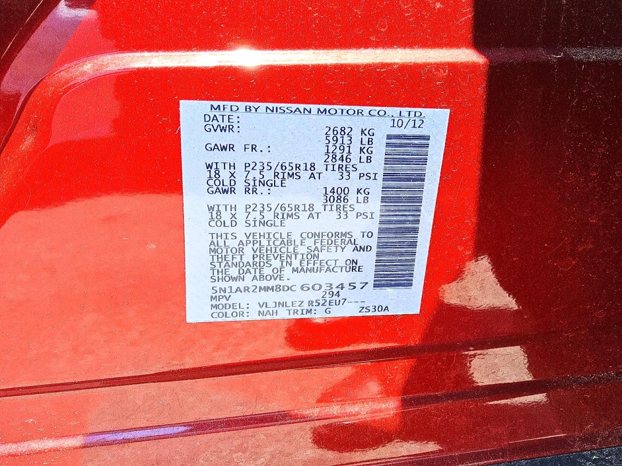 2013 Nissan Pathfinder S Red vin: 5N1AR2MM8DC603457