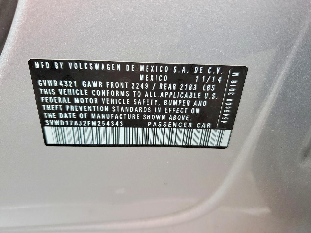 2015 Volkswagen Jetta Se Silver vin: 3VWD17AJ2FM254343