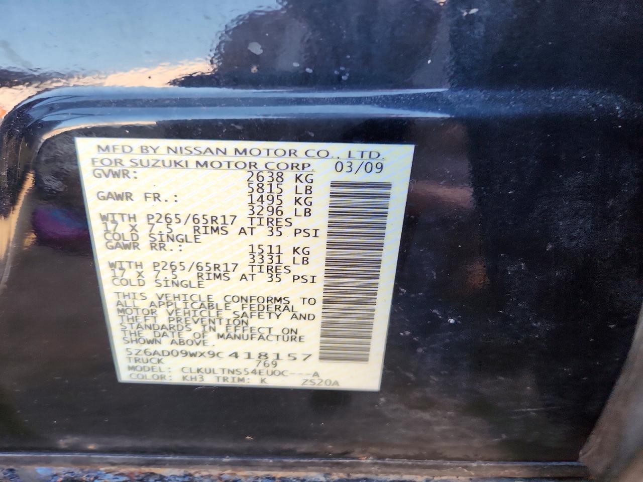 2009 Suzuki Equator Sport Black vin: 5Z6AD09WX9C418157