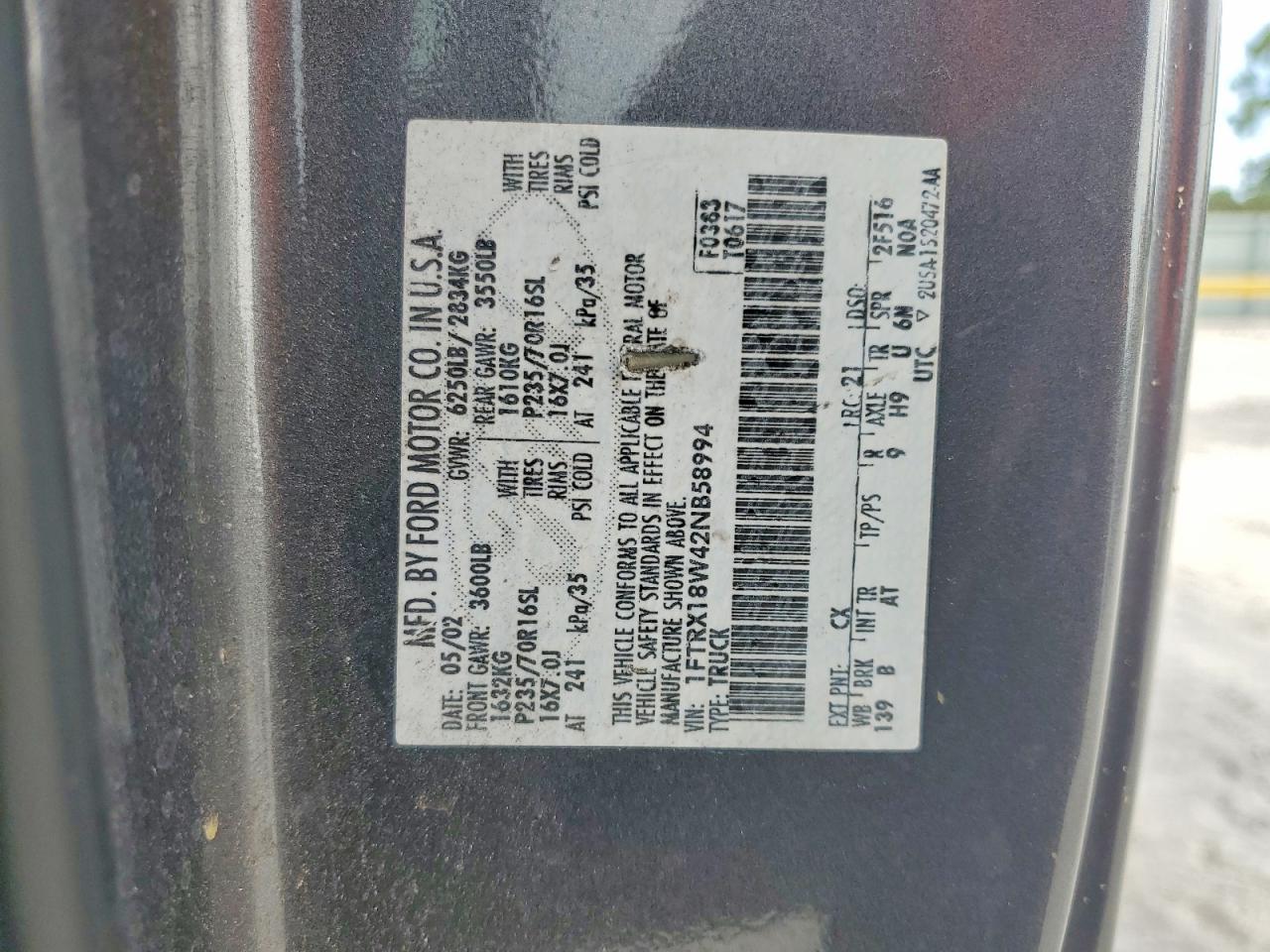 2002 Ford F150 Gray vin: 1FTRX18W42NB58994
