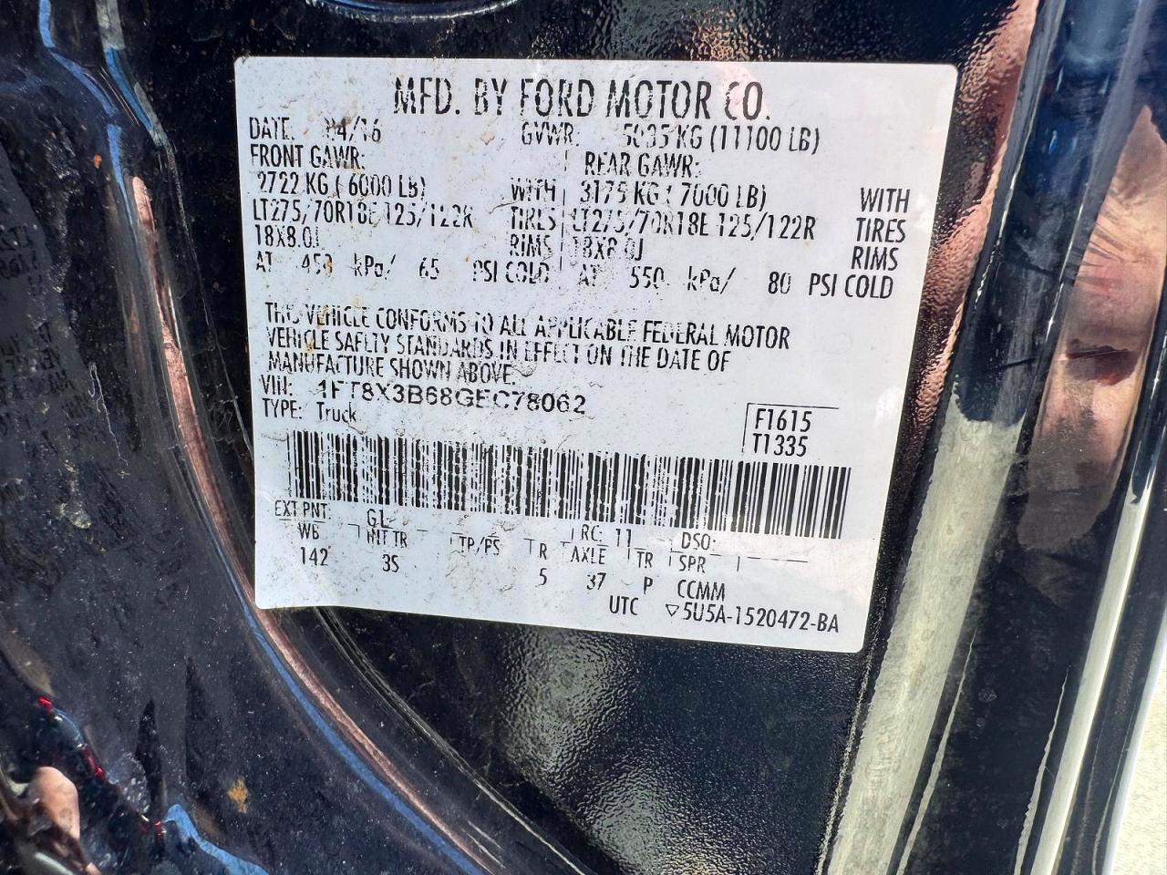 2016 Ford F350 Super Duty Black vin: 1FT8X3B68GEC78062