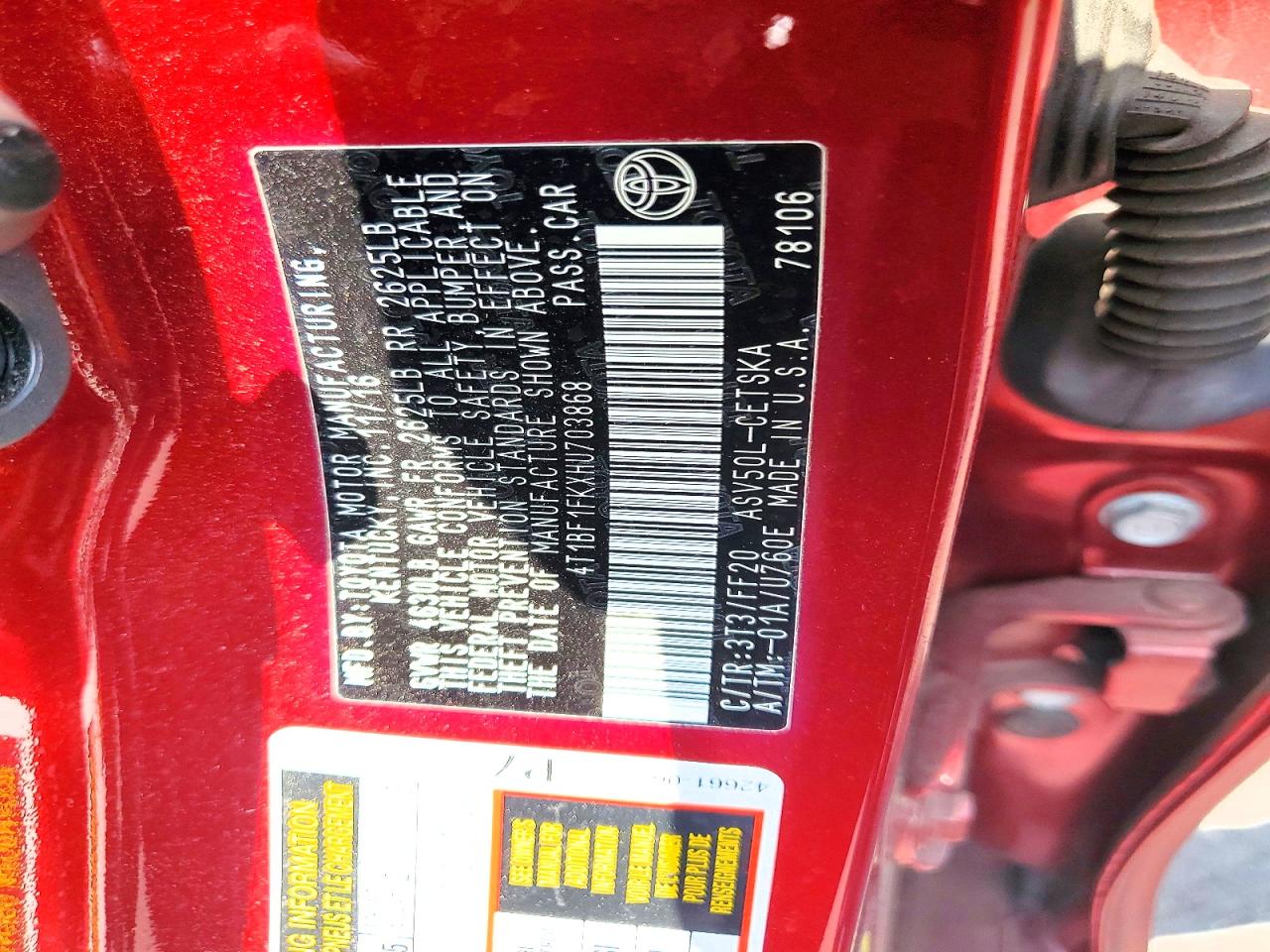 2017 Toyota Camry Se Red vin: 4T1BF1FKXHU703868