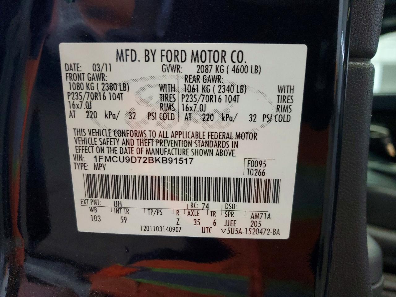 2011 Ford Escape Xlt Black vin: 1FMCU9D72BKB91517