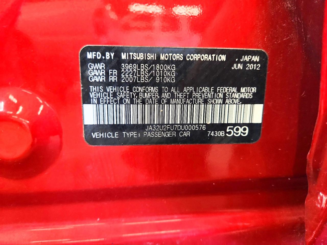 2013 Mitsubishi Lancer Es/es Sport Red vin: JA32U2FU7DU000576