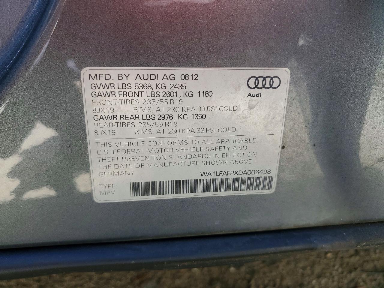 2013 Audi Q5 Premium Plus Charcoal vin: WA1LFAFPXDA006498
