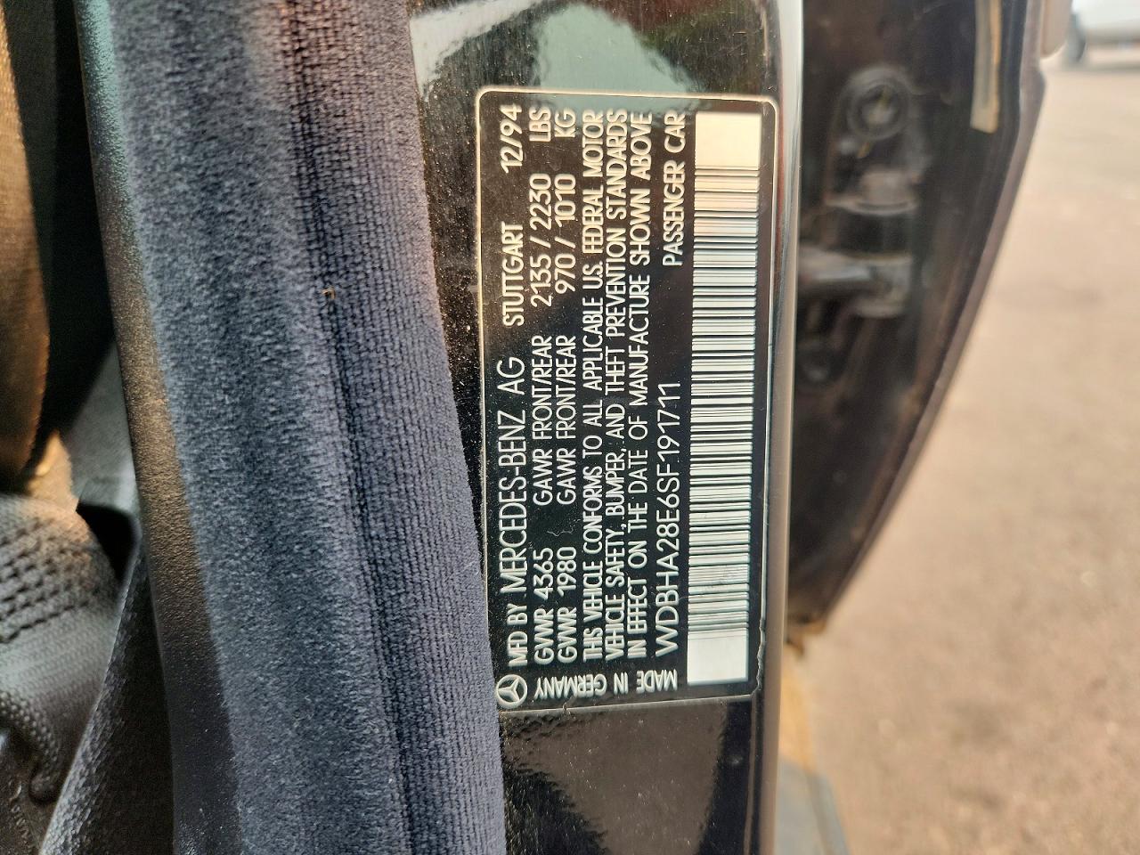 1995 Mercedes-benz C 280 Black vin: WDBHA28E6SF191711