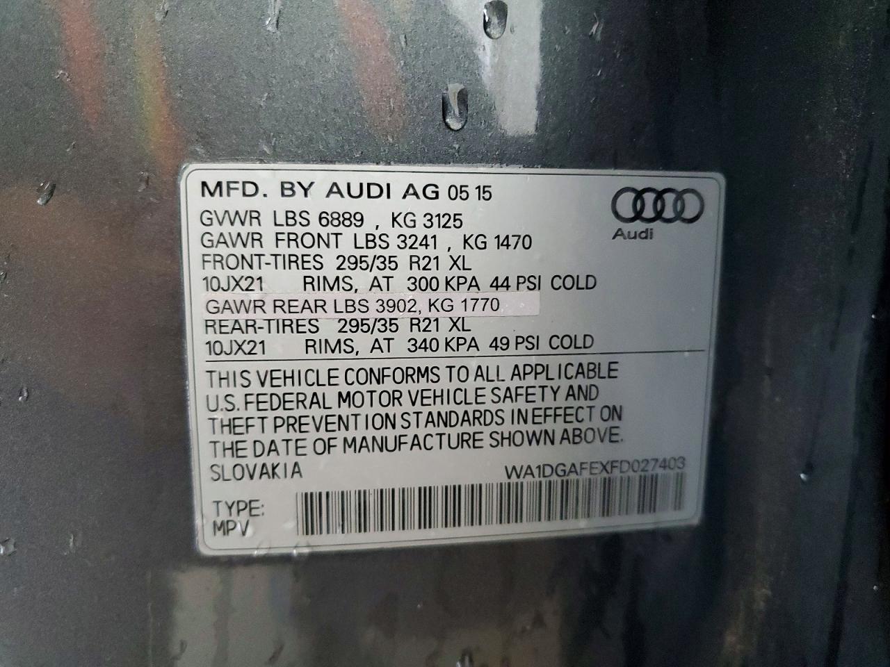 2015 Audi Q7 Prestige Charcoal vin: WA1DGAFEXFD027403