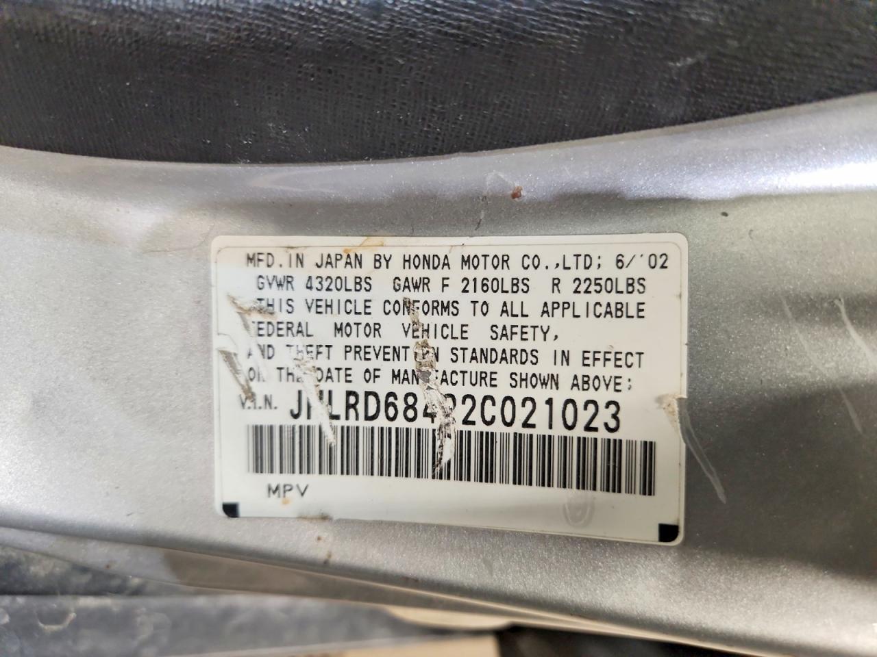 2002 Honda Cr-v Silver vin: JHLRD68422C021023