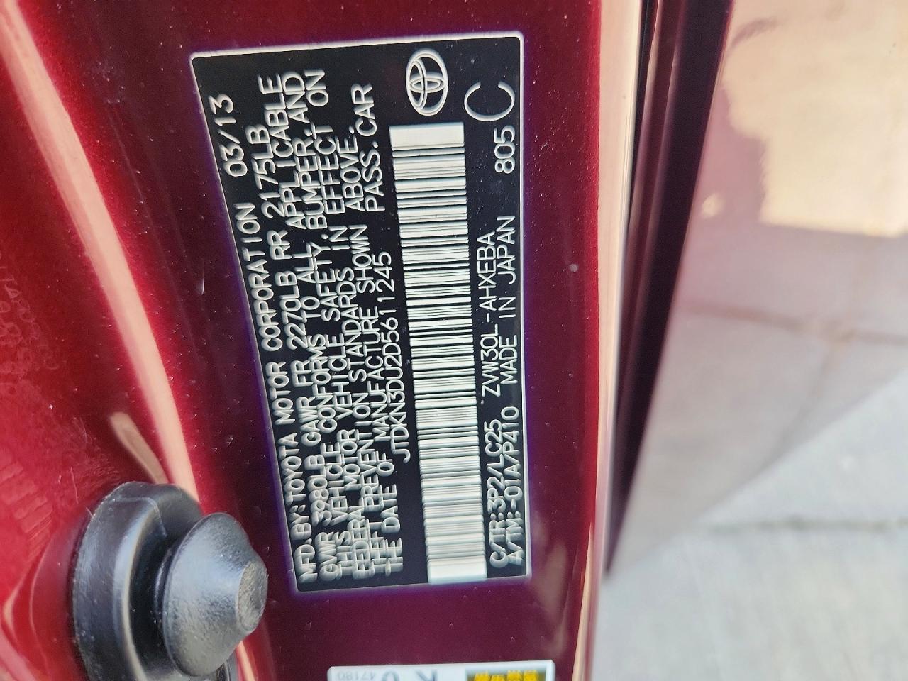 2013 Toyota Prius Persona Series Se Maroon vin: JTDKN3DU2D5611245