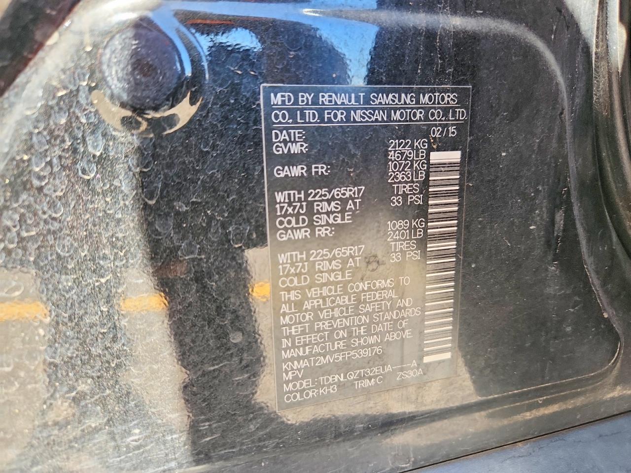 2015 Nissan Rogue Sv Черный vin: KNMAT2MV5FP539176