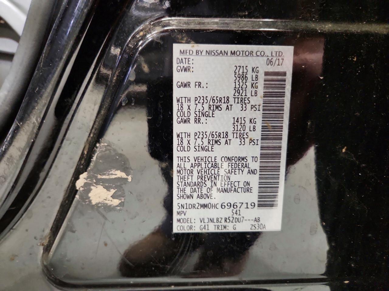 2017 Nissan Pathfinder S Black vin: 5N1DR2MM0HC696719