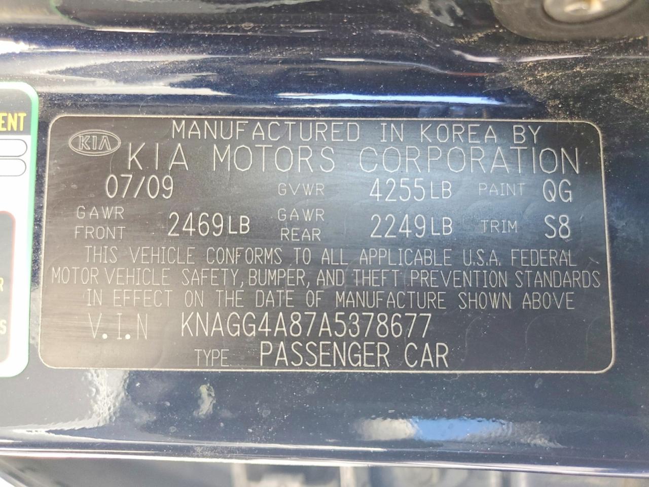 2010 Kia Optima Lx Black vin: KNAGG4A87A5378677
