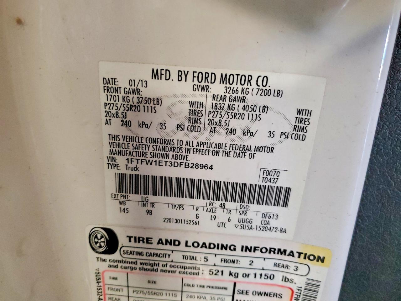 2013 Ford F150 Supercrew White vin: 1FTFW1ET3DFB28964