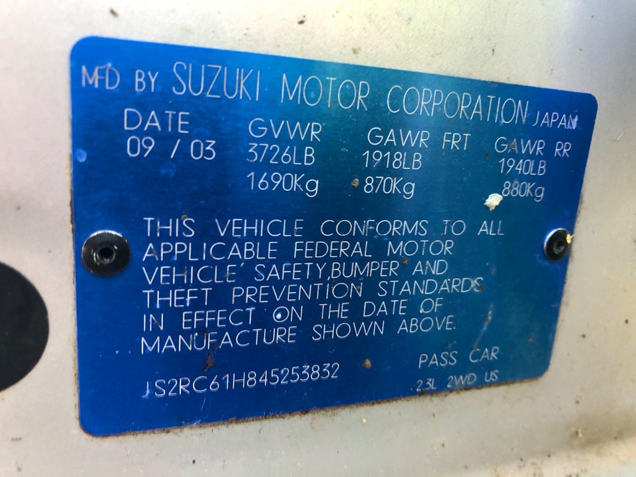 2004 Suzuki Aerio Sx Серебряный vin: JS2RC61H845253832