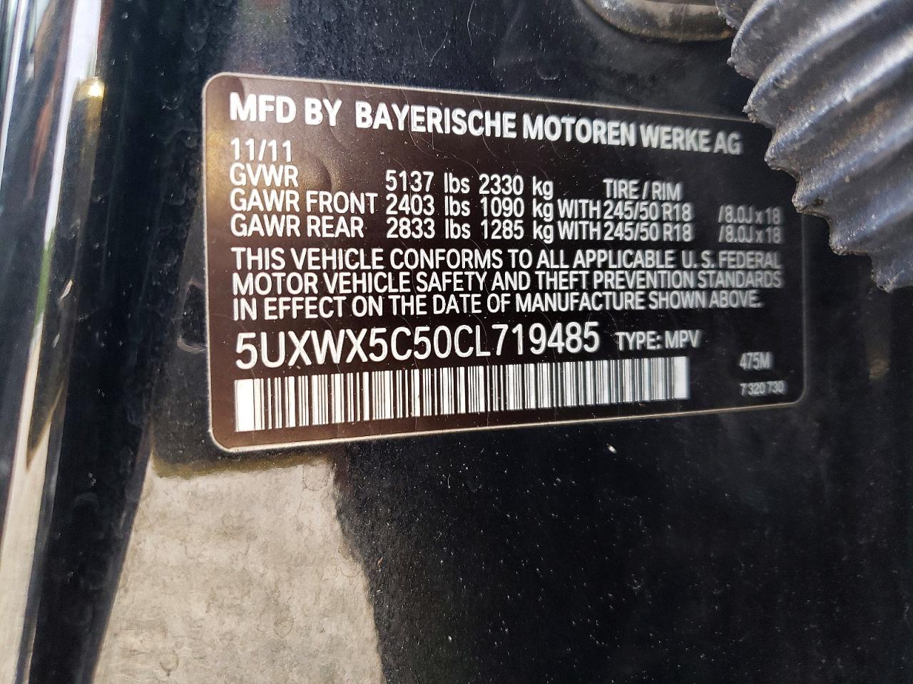 2012 Bmw X3 Xdrive28i Black vin: 5UXWX5C50CL719485
