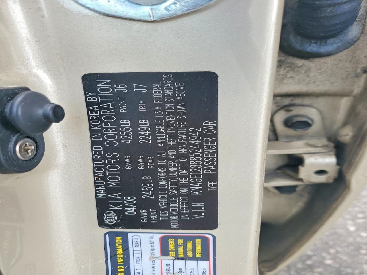 2008 Kia Optima Lx Beige vin: KNAGE123885244942