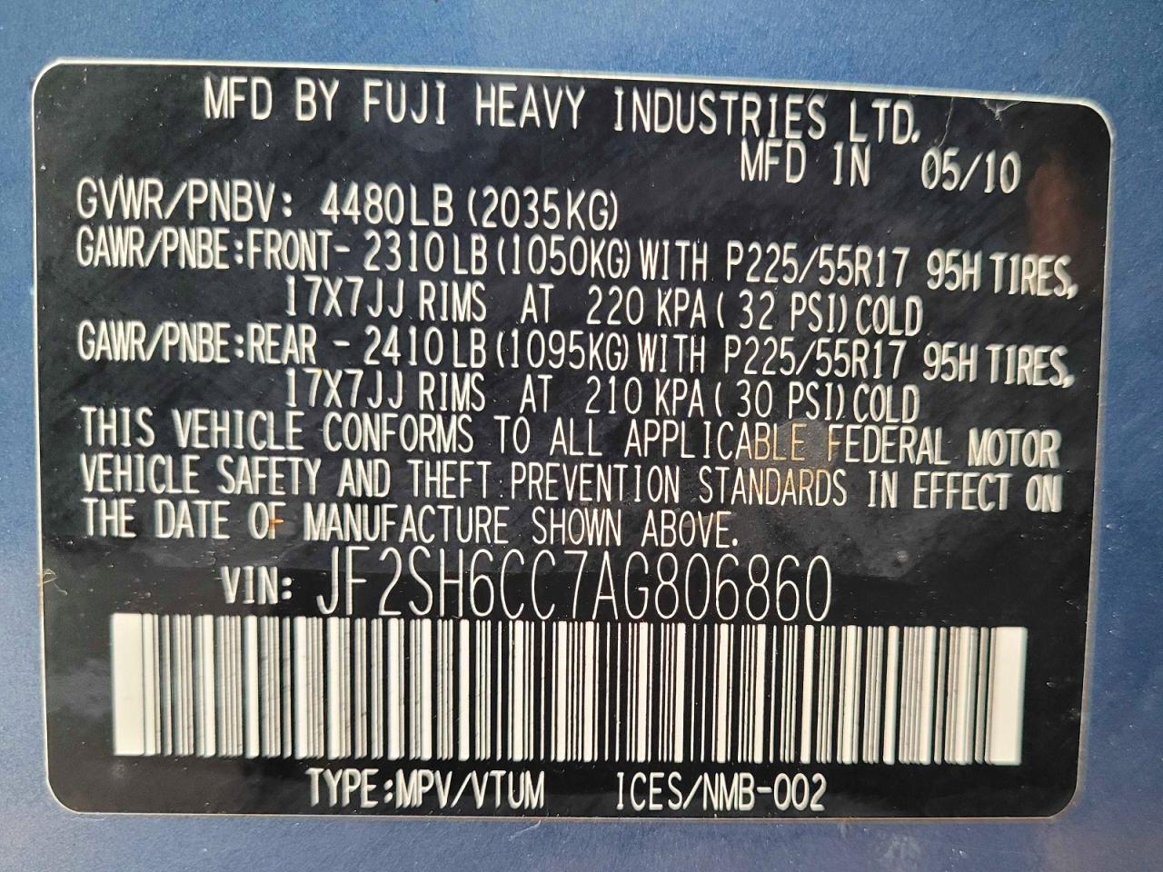2010 Subaru Forester 2.5x Premium Blue vin: JF2SH6CC7AG806860