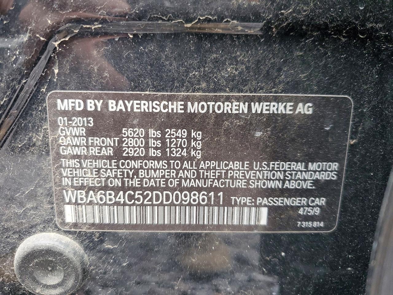 2013 Bmw 650 Xi Black vin: WBA6B4C52DD098611
