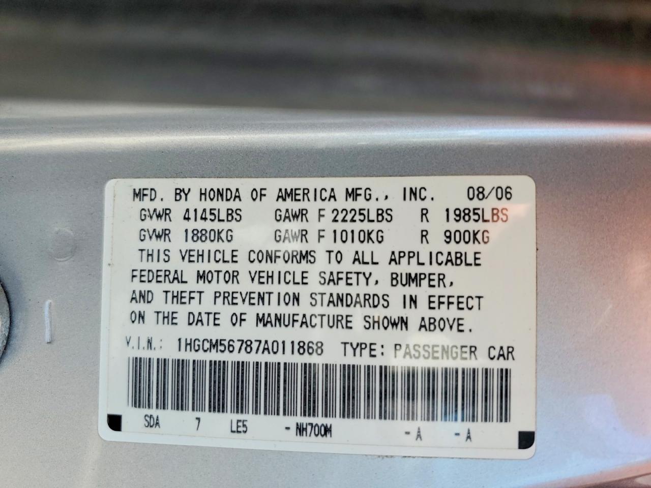 2007 Honda Accord Ex Silver vin: 1HGCM56787A011868