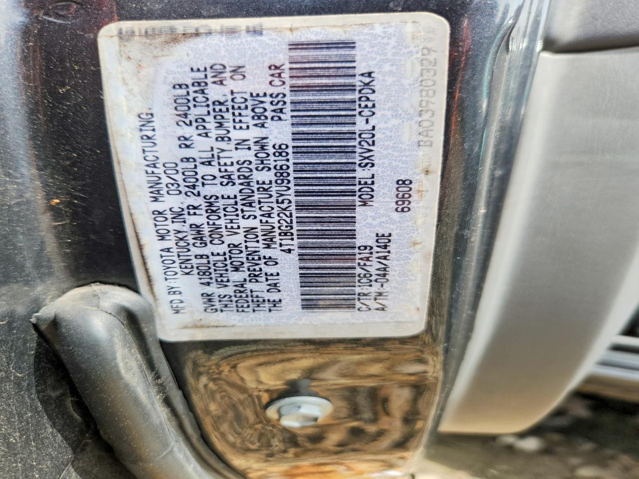 2000 Toyota Camry Ce Gray vin: 4T1BG22K5YU986186