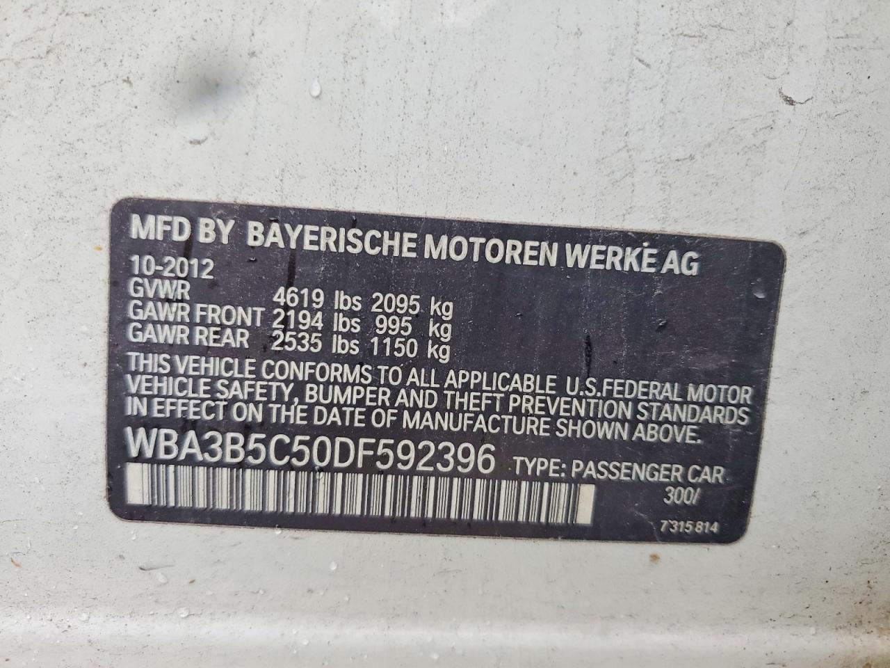 2013 Bmw 328 Xi Sulev White vin: WBA3B5C50DF592396