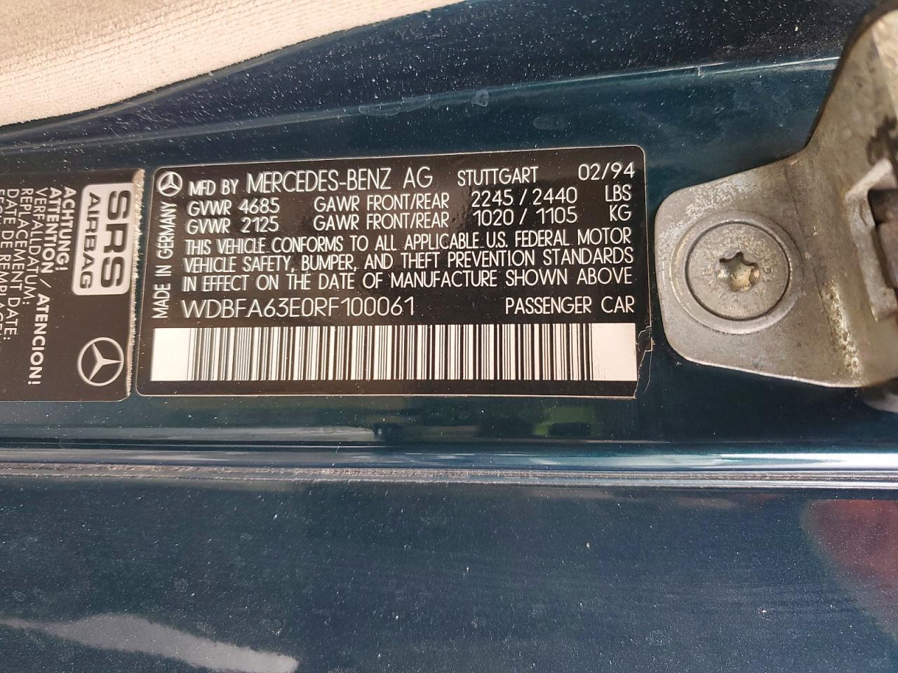 1994 Mercedes-benz Sl 320 Green vin: WDBFA63E0RF100061