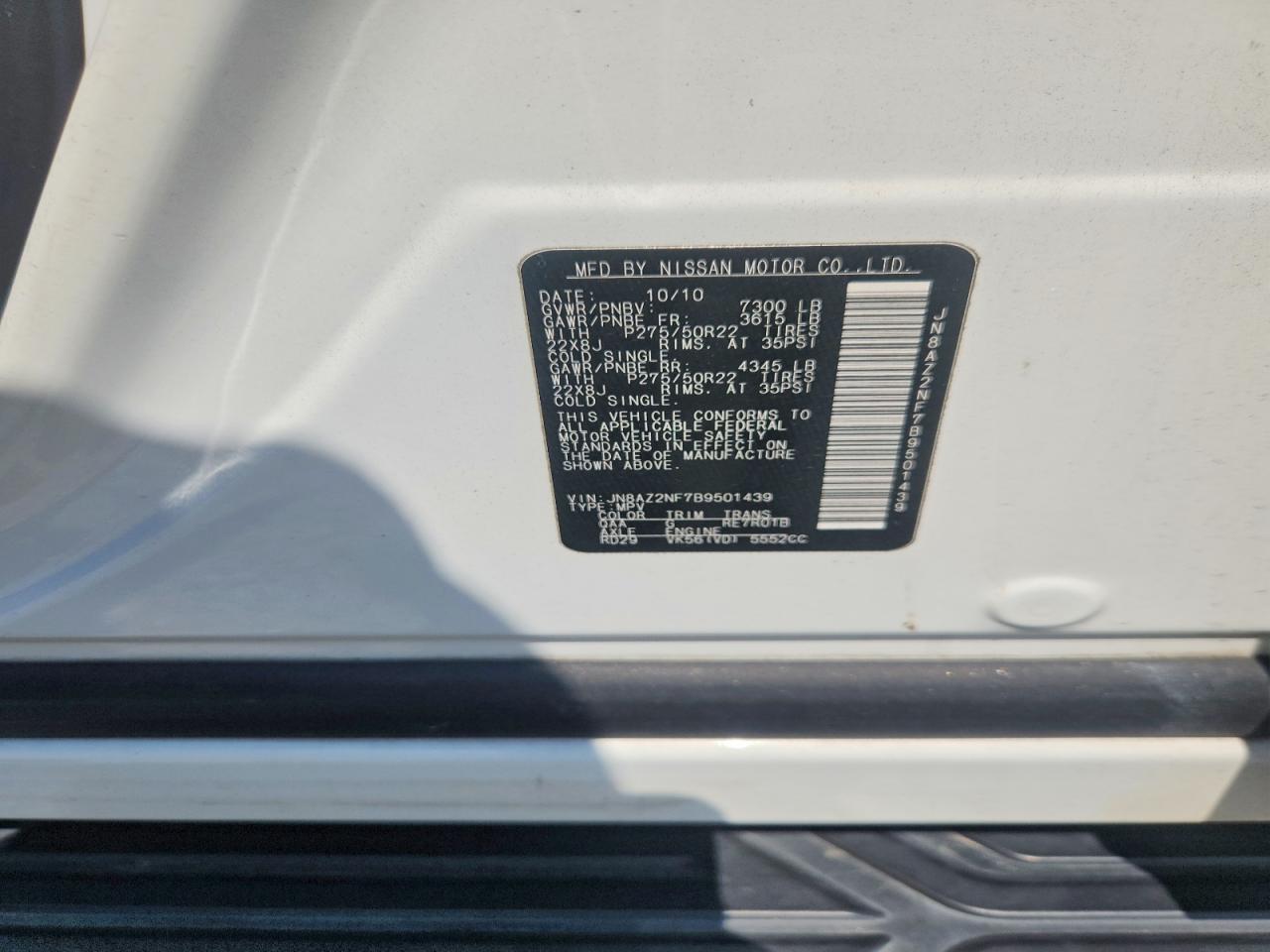 2011 Infiniti Qx56 Base White vin: JN8AZ2NF7B9501439