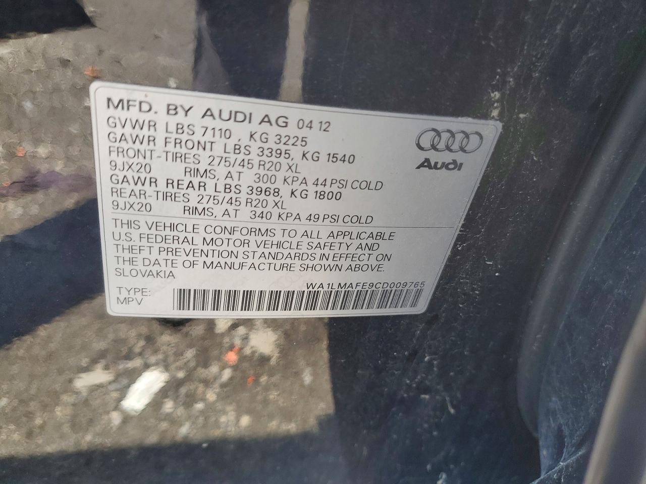 2012 Audi Q7 Premium Plus Black vin: WA1LMAFE9CD009765