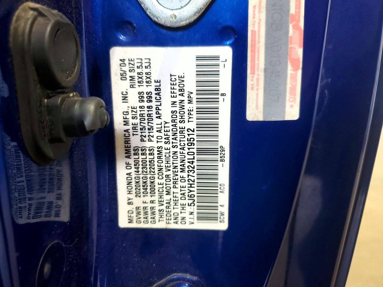 2004 Honda Element Lx Blue vin: 5J6YH27324L019512