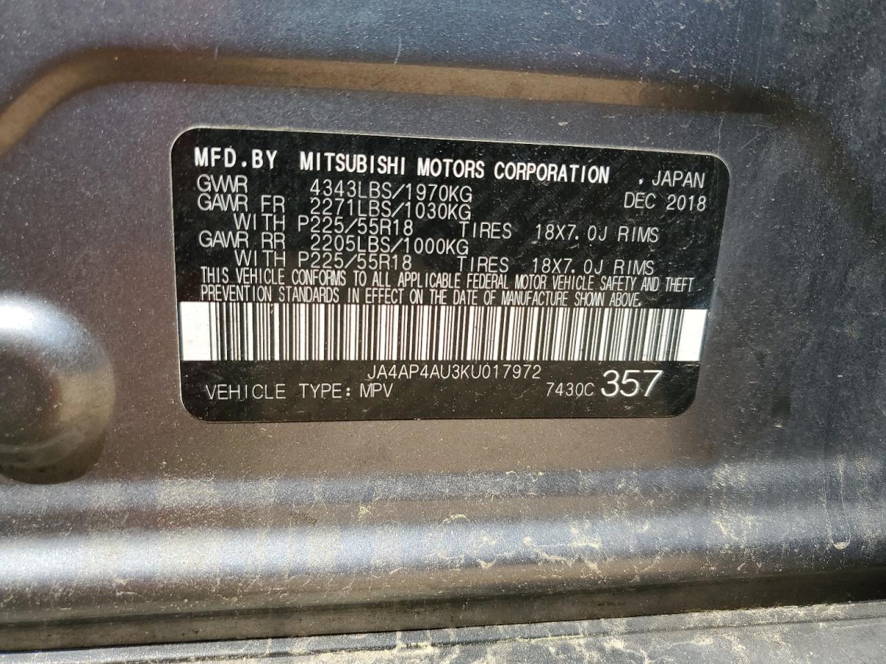 2019 Mitsubishi Outlander Sport Se Gray vin: JA4AP4AU3KU017972