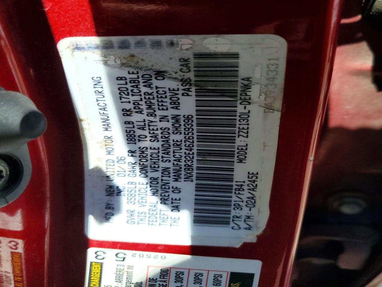2006 Toyota Corolla Le Red vin: 1NXBR32E46Z659396