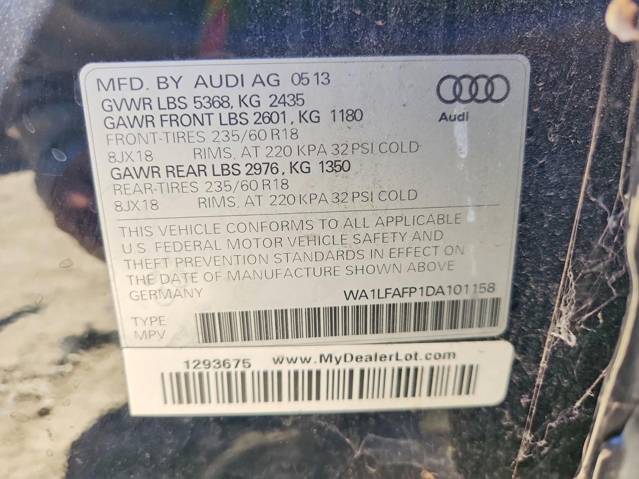 2013 Audi Q5 Premium Plus Black vin: WA1LFAFP1DA101158