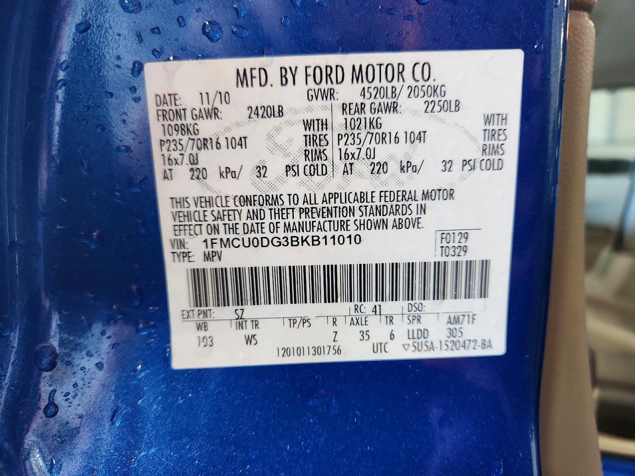 2011 Ford Escape Xlt Blue vin: 1FMCU0DG3BKB11010
