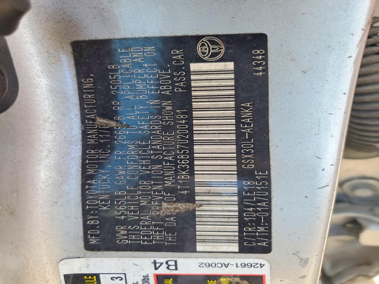 2007 Toyota Avalon Touring Серый vin: 4T1BK36B57U200481
